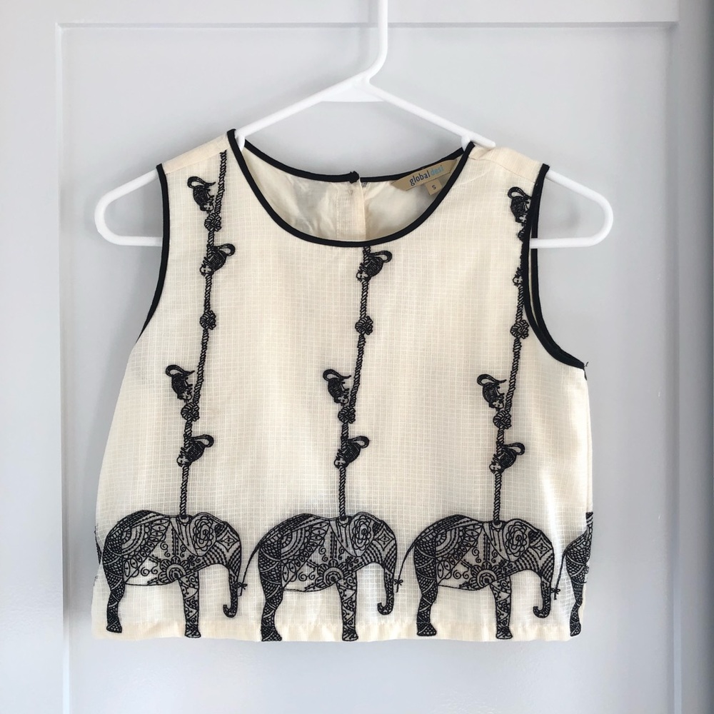 Black and Cream Embroidered Crop Top